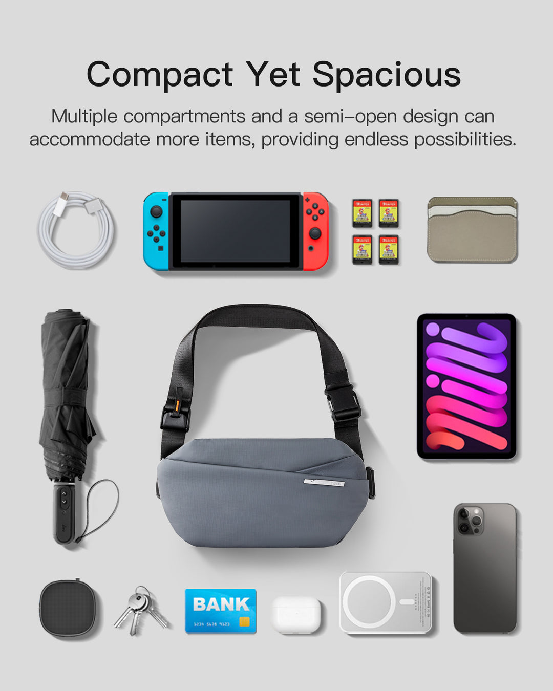 Stylish Sling Bag Crossbody Chest Bag with Spacious Orderly Storage, LB03014