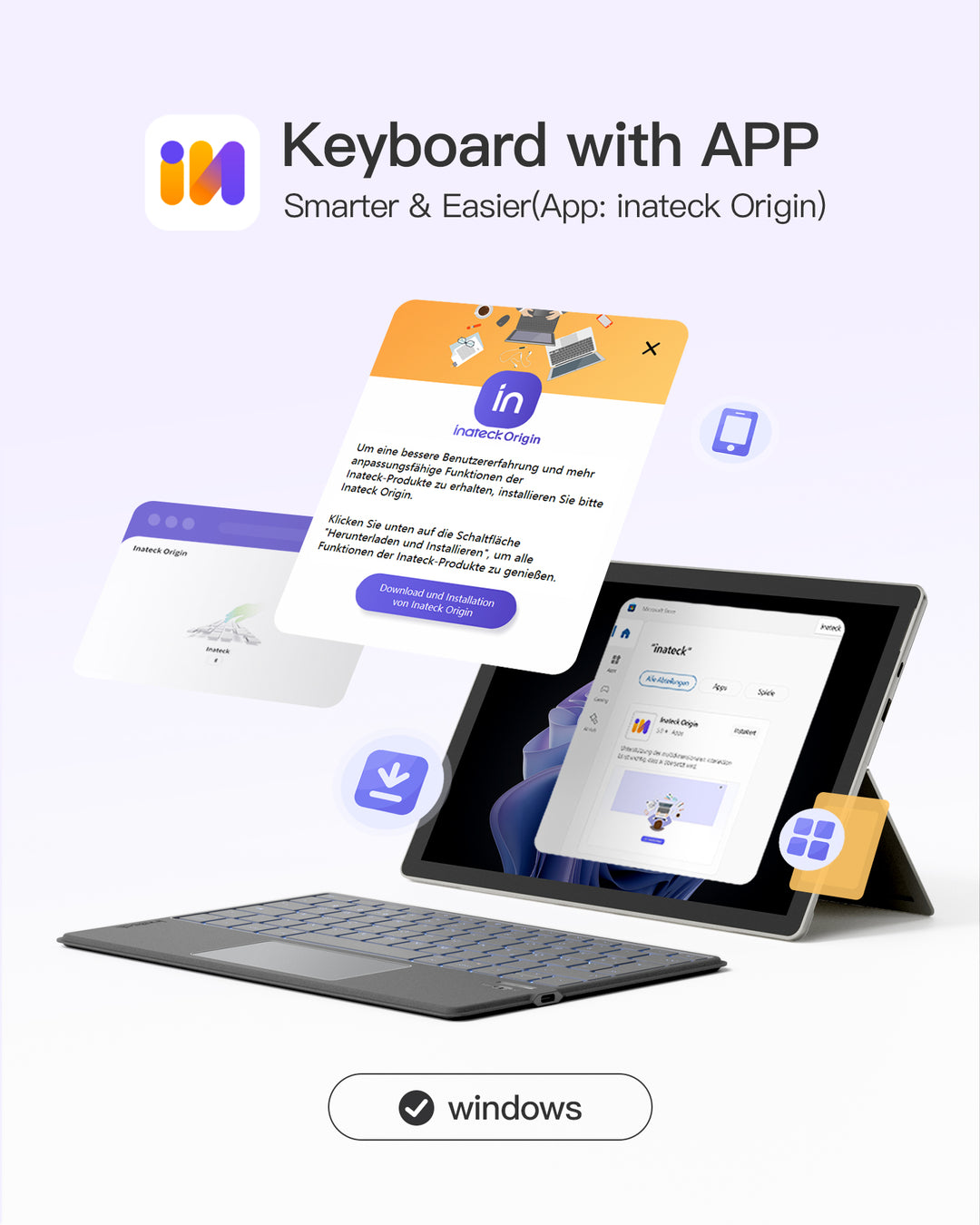Inateck AI Bluetooth 5.3 Keyboard, For Surface Pro 7/7+/6/5/4, KB02027