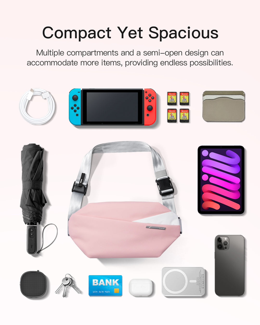 Inateck Stylish Sling Bag Crossbody Chest Bag with Spacious Orderly Storage, LB03014