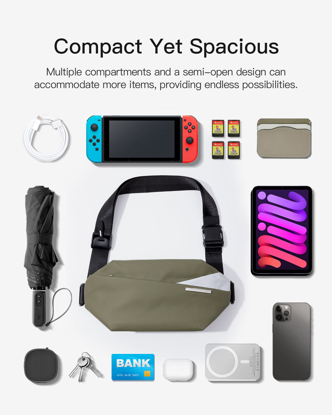 Inateck Stylish Sling Bag Crossbody Chest Bag with Spacious Orderly Storage, LB03014