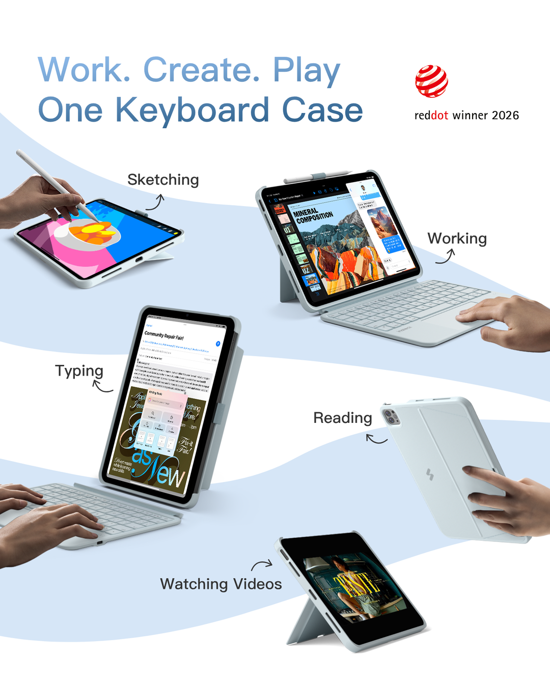 Inateck Detachable AceTouch Protective Keyboard Case for iPad Air 11-inch (M4 2026/M3 2025/M2 2024); iPad Pro 11/Air 5th/4th, QWERTY, KB403-11A | Red Dot Award 2026