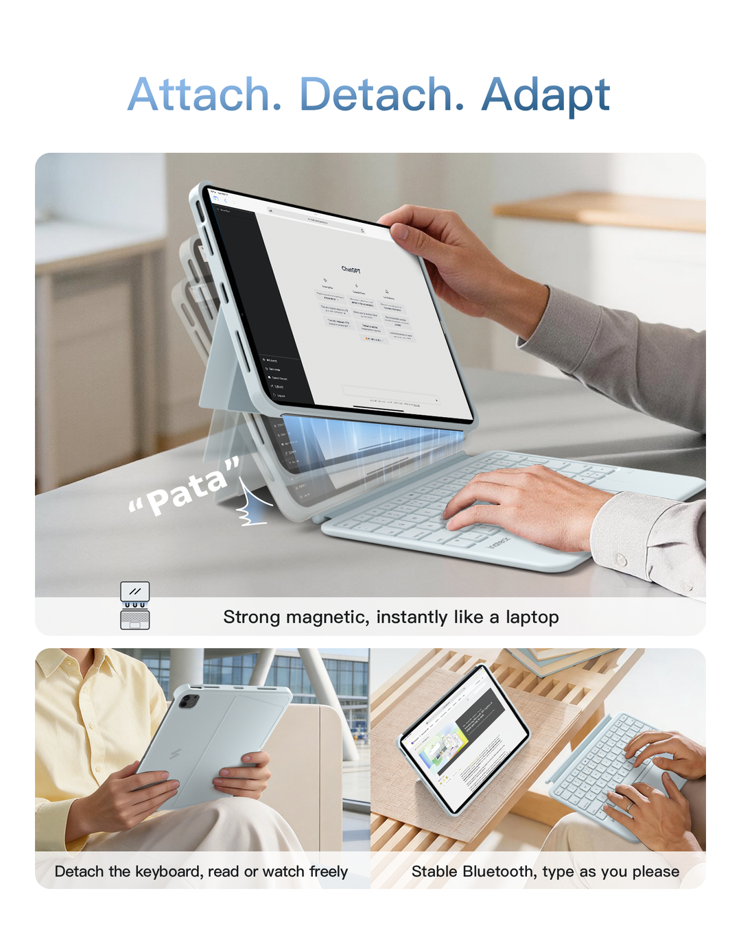 Inateck Detachable AceTouch Protective Keyboard Case for iPad Air 11-inch (M4 2026/M3 2025/M2 2024); iPad Pro 11/Air 5th/4th, QWERTY, KB403-11A | Red Dot Award 2026